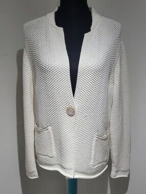 Fabiana Filippi Women's Textured Knit Button Enclosure Cardigan Cream XL